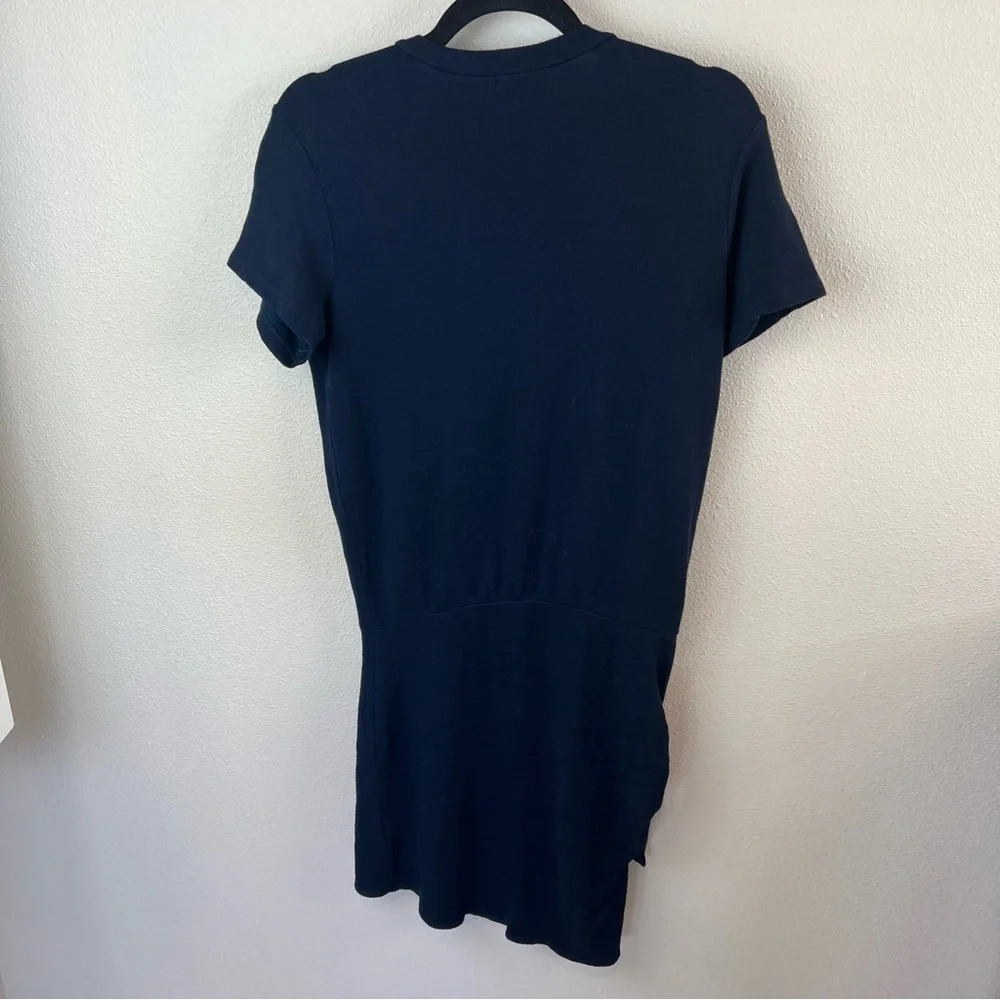 New MONROW NWT Supersoft Short Sleeve V-neck Dress w/Tie Inca Blue Women’s Large - Picture 11 of 13